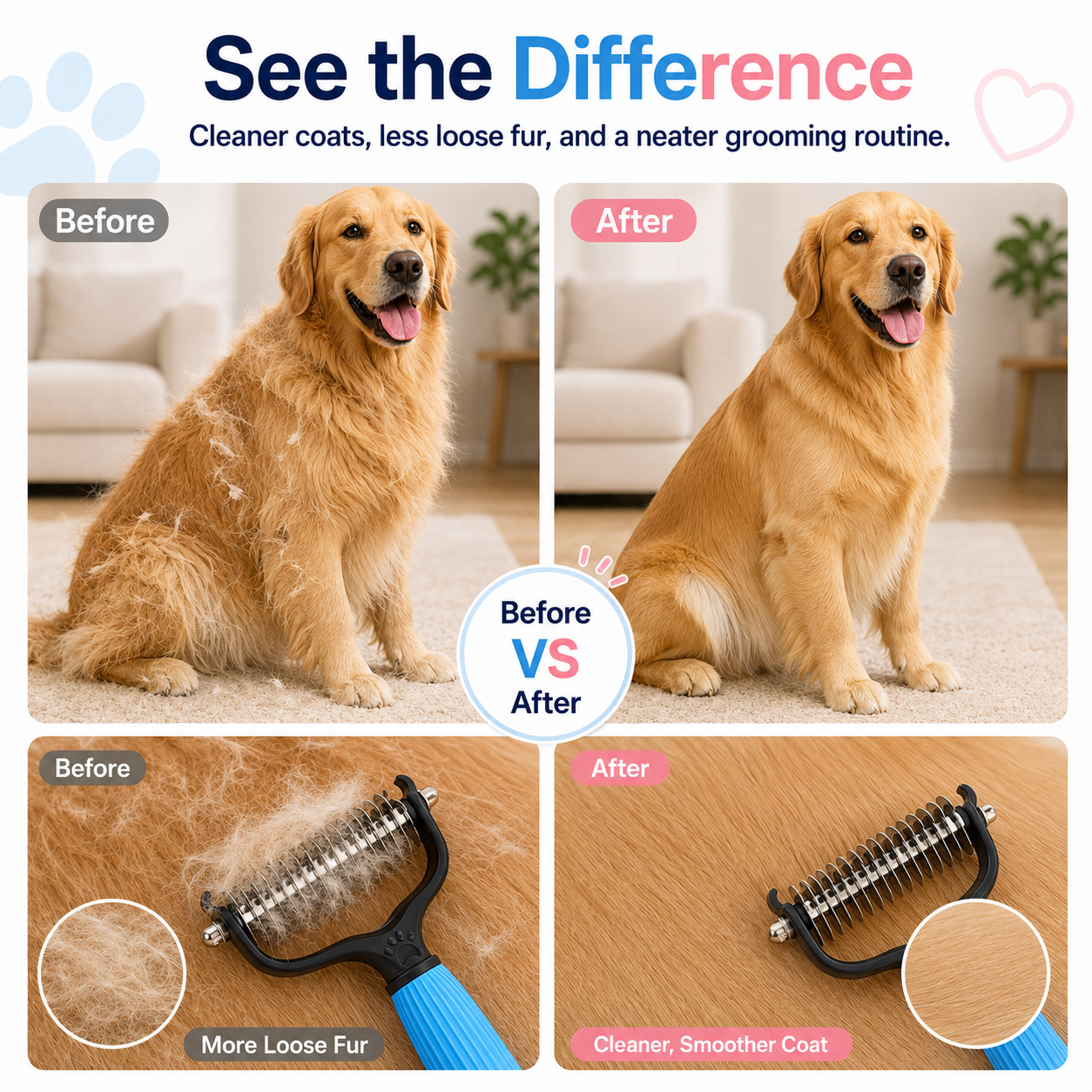2-in-1 Dematting & Deshedding Pet Grooming Rake