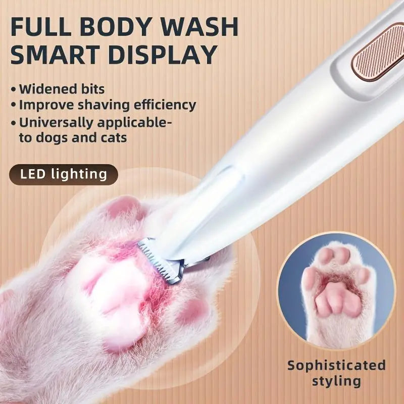 LED pet paw hair trimmer trimming fur between paw pads